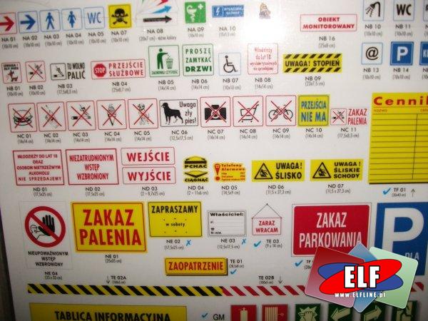 Tabliczki informacyjne, naklejki