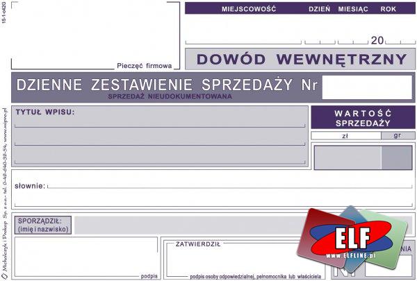 Dzienne zestawienie sprzedaży udokumentowanej i nieudokumentowanej dla podatników prowadzących podatkową księgę przychodów i rozchodów, k14, k15, druk, druki