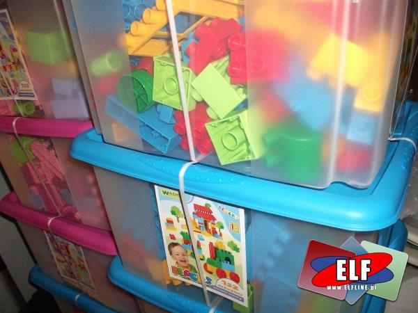 Klocki 132 elementy wader, niebieskie i różowe dla chłopców i dziewczynek z pojemnikiem