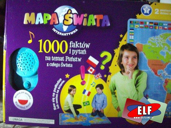 Interaktywna mapa świata, mówiąca, 1000 faktów i pytań na temat państw z całego świata, edukacyjna, obiaśniająca, zabawka edukacyjna, zabawki edukacyjne
