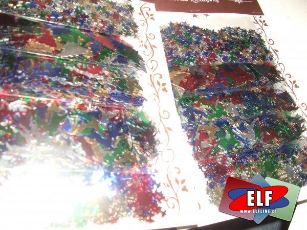 Elementy ozdobne w woreczkach, kamyczki, cekiny, wstążki, taśmy, półperełki, sznurki, piórka, guziki, ozdoby z folii aluminiowej, elementy scrapbookingu, pompony, kartony faliste, metaliczne, brokatowe i inne