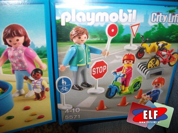 Playmobil, klocki, figurki, zabawki, pojazdy, auta, autobus, miasto, matka z wózkiem