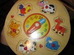 Puzzle drewniane, układanka edukacyjna zegar, edukacyjna do nauki godzin dla maluszków